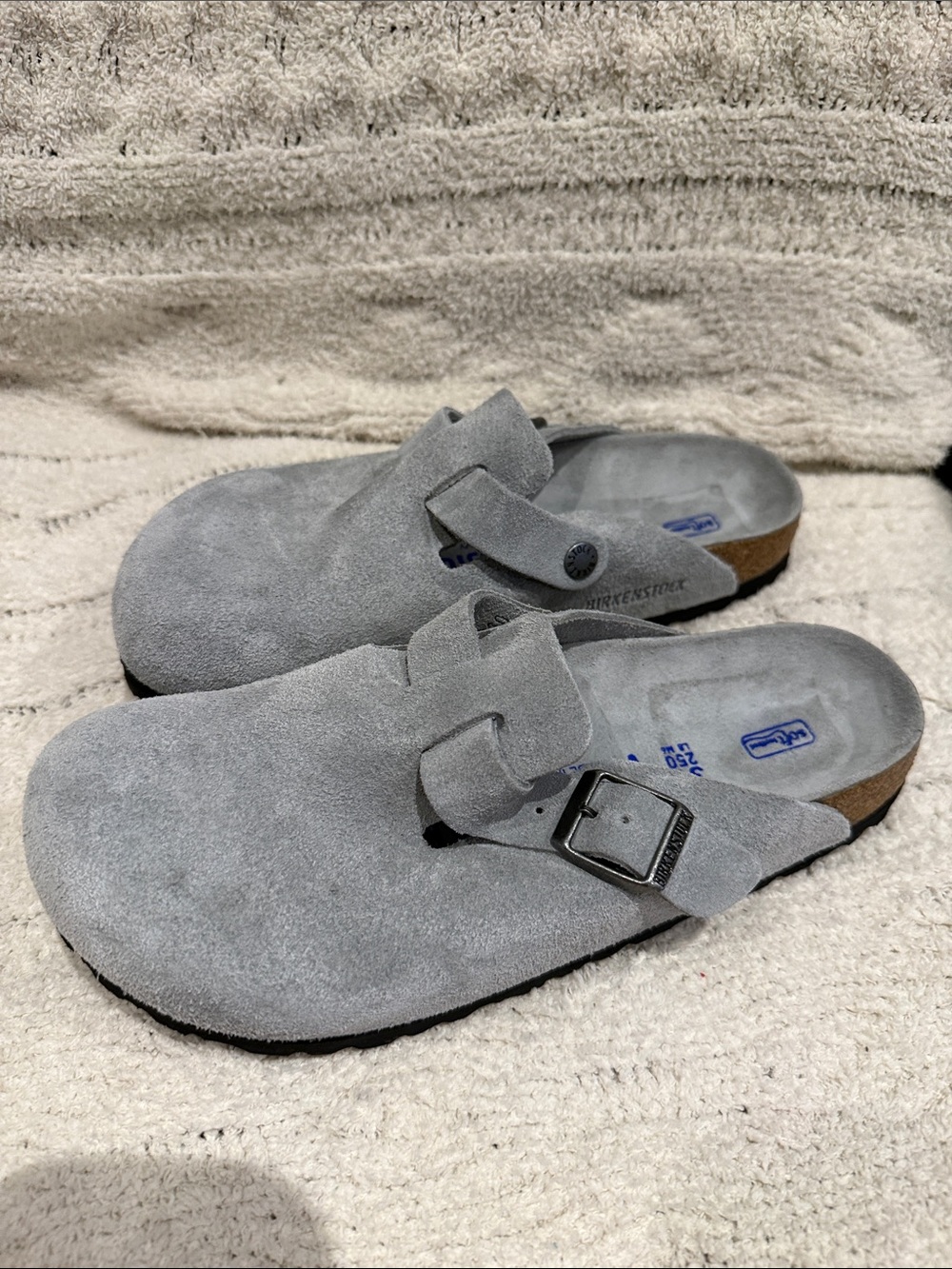 Birkenstock Light Gray Suede Boston Clogs